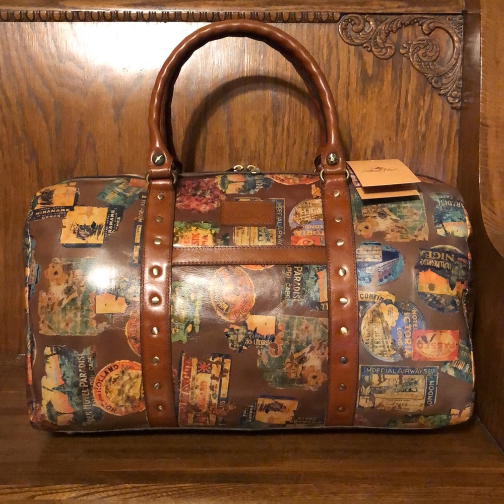 NWT-Patricia Nash-Milano Leather Weekender Bag-Vintage Travel Sticker-$349